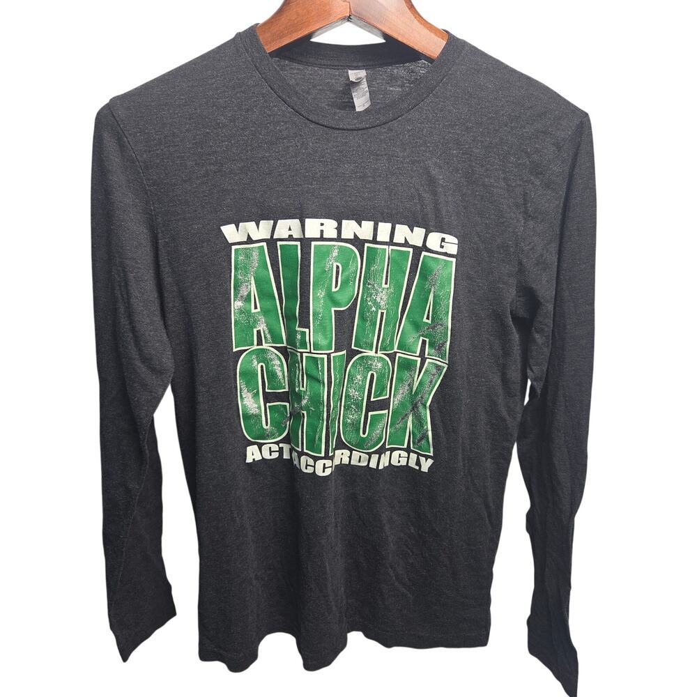 Next Level Dark Heather Charcoal Warning Alpha Chick Act Accordingly Graphic Tee